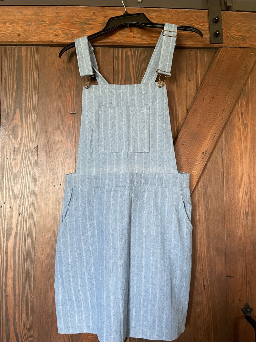 Umgee Light Blue Striped Women’s Denim Overall Dress